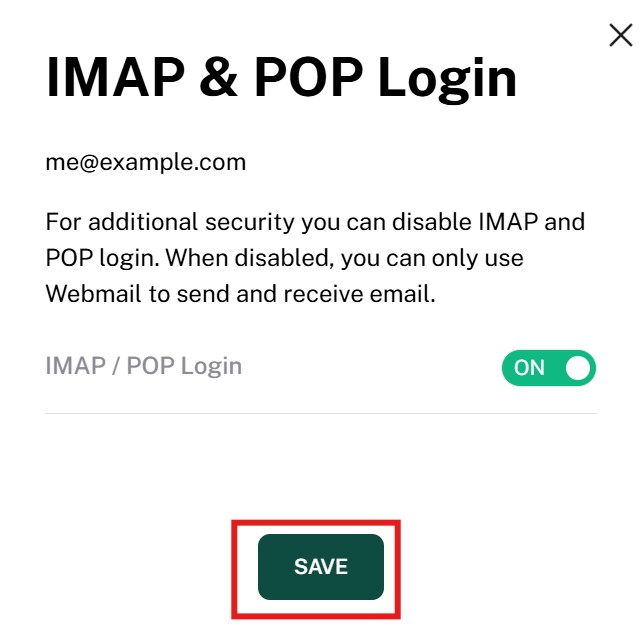 Toggle IMAP POP
